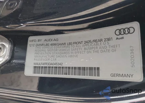 2013 Audi A5 2.0T Premium from USA, damaged, VIN WAULFAFR3DA045342